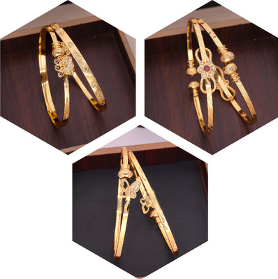 VEDDAA Brass Diamond Gold-plated Bangle Set(Pack of 3)