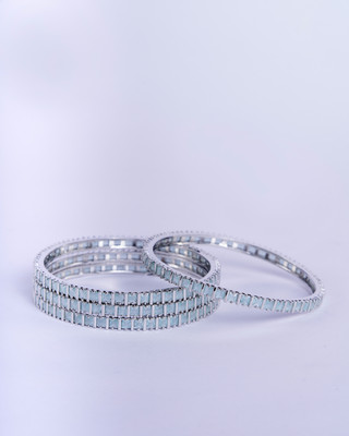 Opal Touch Brass Cubic Zirconia Rhodium Bangle Set(Pack of 4)