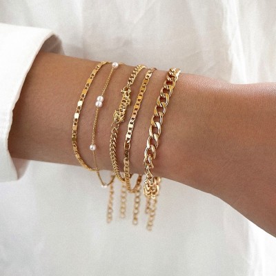 Shining Diva Metal Pearl Gold-plated Bracelet(Pack of 5)