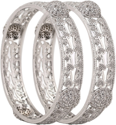 Zevarly Alloy Zircon Rhodium Bangle Set(Pack of 2)