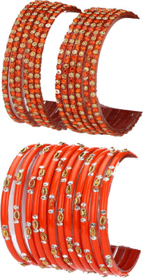 AFAST Glass Crystal Enamel Bangle Set(Pack of 10)
