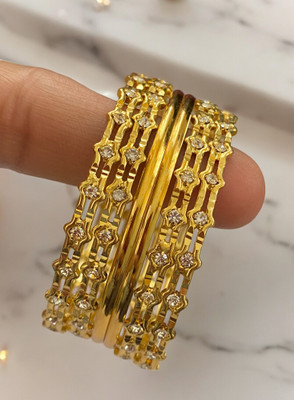 AARISAI Metal Cubic Zirconia Gold-plated Bangle Set(Pack of 6)