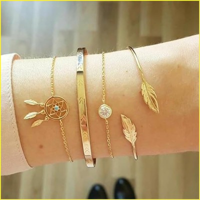 Zaphariq Alloy Cubic Zirconia Gold-plated Bracelet Set(Pack of 4)
