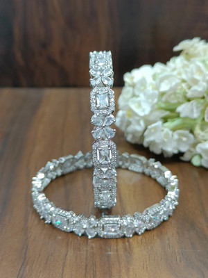 DENICRAAS Alloy Cubic Zirconia Sterling Silver Bangle(Pack of 2)