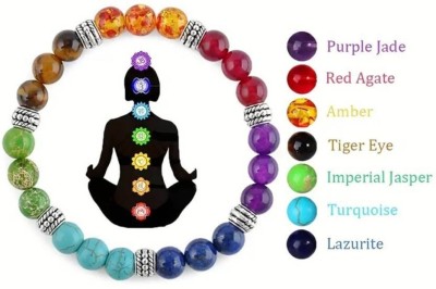 HEALINGGEMS Lapiz Lazuli, Rose Quartz, Green Aventurine, Amethyst, Tiger's Eye, Citrine, Lava, 7 Chakra Agate Bracelet