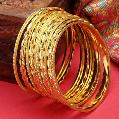 ZENEME Brass Gold-plated Bangle Set(Pack of 10)
