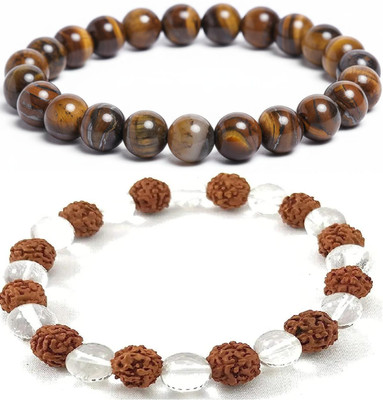 HouseOfCommon Crystal, Tiger's Eye, Rudraksha Bracelet(Pack of 2)