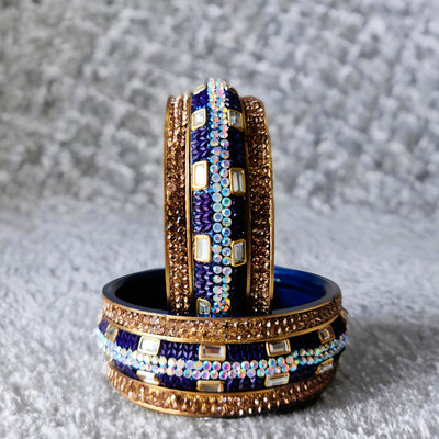 ShiyaShree Crystal, Plastic Cubic Zirconia, Diamond, Crystal, Rhinestone Gold-plated Bangle Set(Pack of 6)