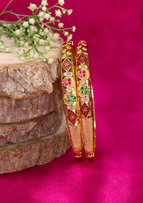 Swarnaari Brass Gold-plated Bangle Set(Pack of 2)