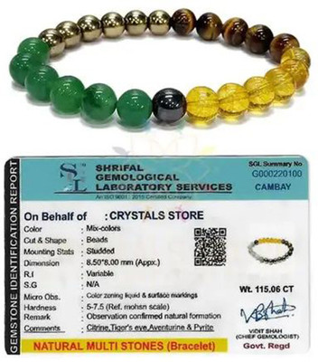 TrueBuy Pyrite, Stone, Green Aventurine, Golden Pyrite, Tiger's Eye, Citrine, Green Jade Agate Bracelet