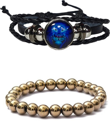 BHAGYA G Stone, Golden Pyrite, Crystal, Leather Bracelet(Pack of 2)