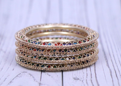 navjai Metal, Alloy Beads, Cubic Zirconia Bangle Set(Pack of 4)