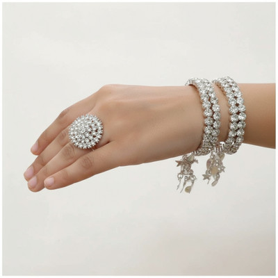 KilnKraft Alloy Cubic Zirconia Silver Bracelet Set(Pack of 3)