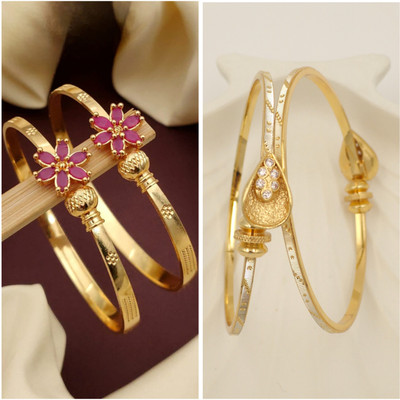 Arti creations Brass Cubic Zirconia Gold-plated Bangle Set(Pack of 4)