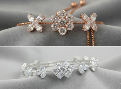 GRJEWELERS Copper Silver Coated, Gold-plated Charm Bracelet(Pack of 2)