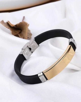 Aksha Collection Oxidised Silver, Leather Black Silver Bracelet