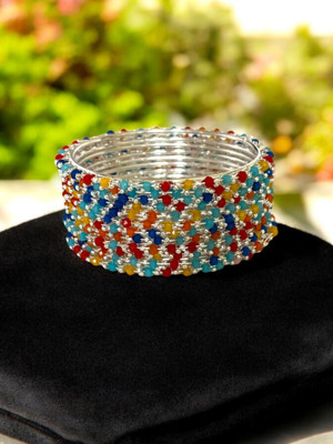 TinyTroves Brass Silver Coated Bangle Set(Pack of 10)
