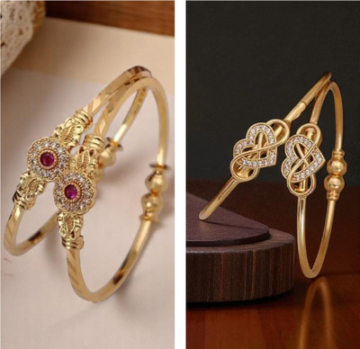 Hetshree Brass Diamond Gold-plated Bangle Set(Pack of 4)