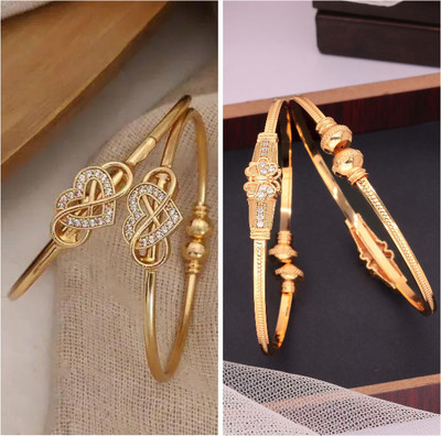 VEDDAA Brass Diamond Gold-plated Bangle Set(Pack of 4)