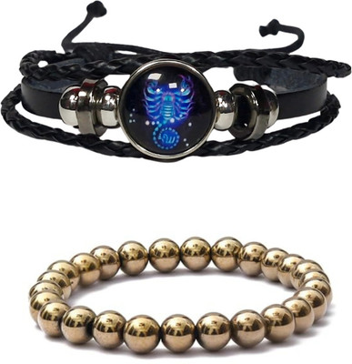 BHAGYA G Stone, Golden Pyrite, Crystal, Leather Bracelet(Pack of 2)