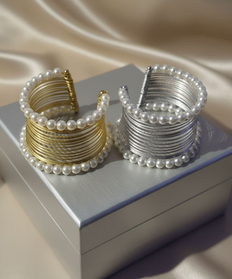 Orangenysha Brass Pearl Gold-plated Cuff(Pack of 2)