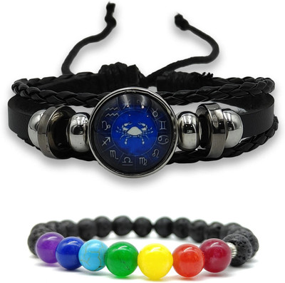 BHAGYA G Stone, Crystal, Lava, 7 Chakra, Leather Bracelet(Pack of 2)