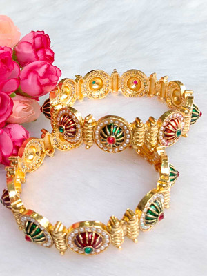 DENICRAAS Alloy Pearl Gold-plated Bangle Set(Pack of 2)