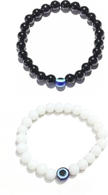 Roadster Metal, Dori, Alloy, Stainless Steel, Leather Beads, Crystal Black Silver, Silver Bracelet Set(Pack of 2)