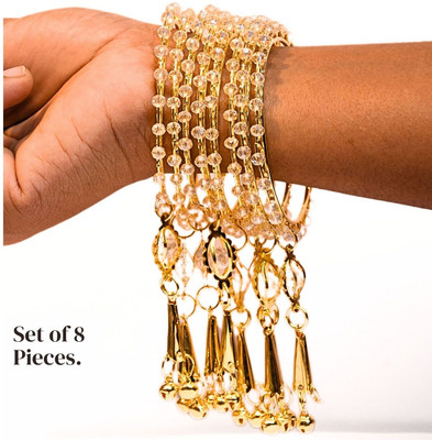 srintana Alloy Pearl Silver Coated Bangle Set(Pack of 8)