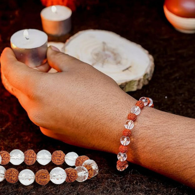 VIBESLE Crystal, Rudraksha, Clear Quartz Beads Charm Bracelet