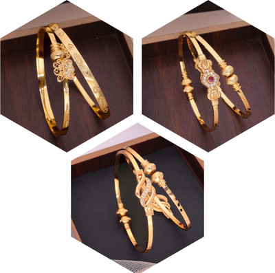 VEDDAA Brass Diamond Gold-plated Bangle Set(Pack of 3)