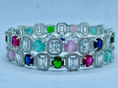 SawariyaCollect Alloy Diamond Silver Bangle Set(Pack of 2)