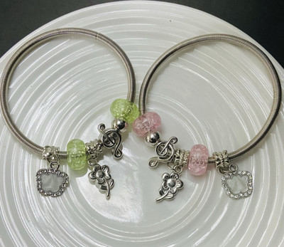 Igshaa Brass Silver Charm Bracelet(Pack of 2)