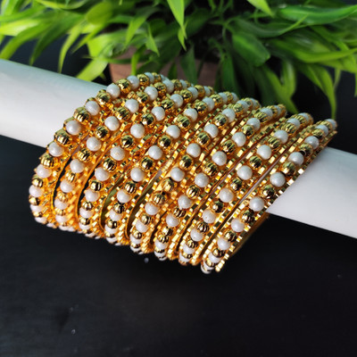 Kimmy Collection Alloy Pearl Gold-plated Bangle Set(Pack of 8)