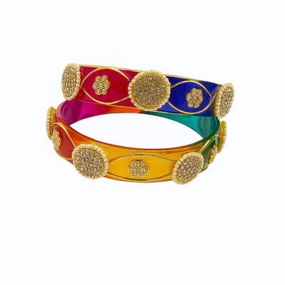 AKMOS Crystal Beads Silver Bangle Set(Pack of 2)