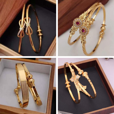 Divastri Brass Diamond Gold-plated Bangle Set(Pack of 4)