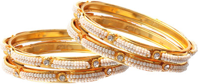 Jewar Mandi Brass Pearl, Cubic Zirconia Gold-plated Bangle Set(Pack of 4)
