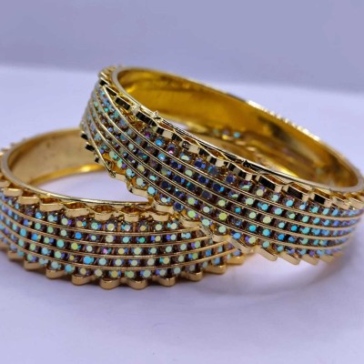 Ganesh Brass Rhinestone Gold-plated Bangle Set(Pack of 2)