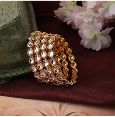 DENICRAAS Brass, Alloy Rhinestone Gold-plated Bangle Set(Pack of 4)