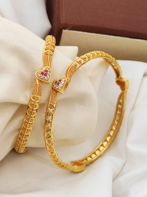 DH Brass Cubic Zirconia, Diamond Gold-plated Bangle(Pack of 2)