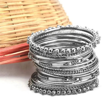 TMF STORE Metal Silver Coated Bangle Set(Pack of 10)