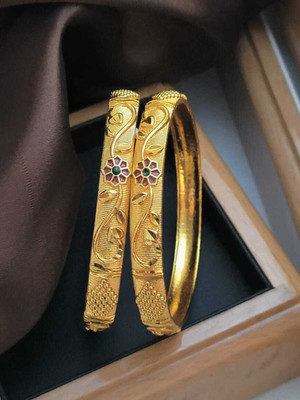 Om Krishiv Collection Brass Beads Gold-plated Bangle(Pack of 2)