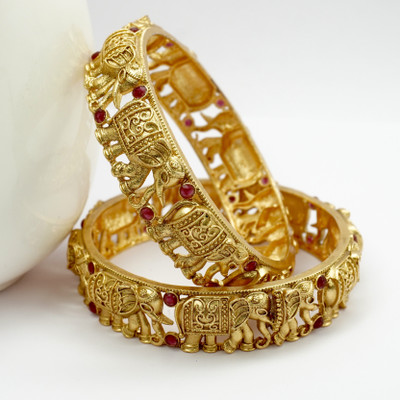 Panini Jewels Copper Ruby Gold-plated Bangle Set(Pack of 2)