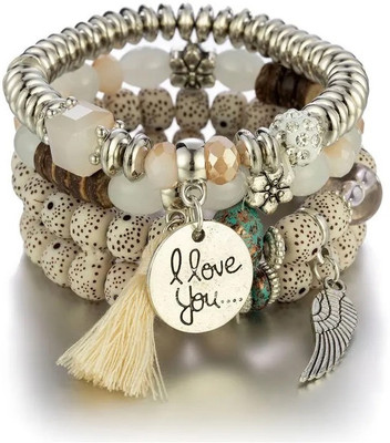 Shining Diva Alloy Crystal Silver Bracelet Set(Pack of 4)