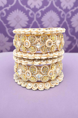 Neha Traditional Alloy Pearl, Crystal, Zircon Gold-plated Bangle Set(Pack of 6)