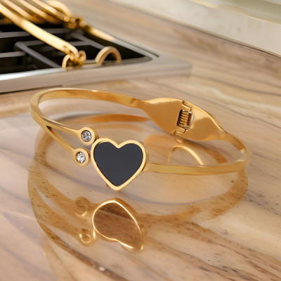 Ruhi Collection Stainless Steel Zircon Gold-plated Kada