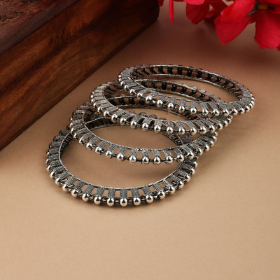 Mode Mania Brass Silver Bangle Set(Pack of 4)