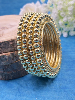 kewai Brass Gold-plated Bangle Set(Pack of 4)