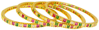 sukkanya Brass Cubic Zirconia Gold-plated Bangle Set(Pack of 4)
