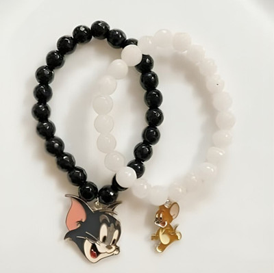 JS Enterprises Crystal Beads Silver Coated Bracelet Set(Pack of 2)